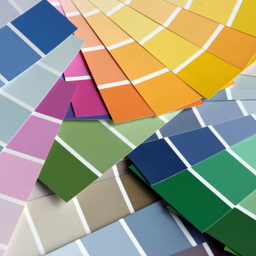 An array of colorful paint sample strips