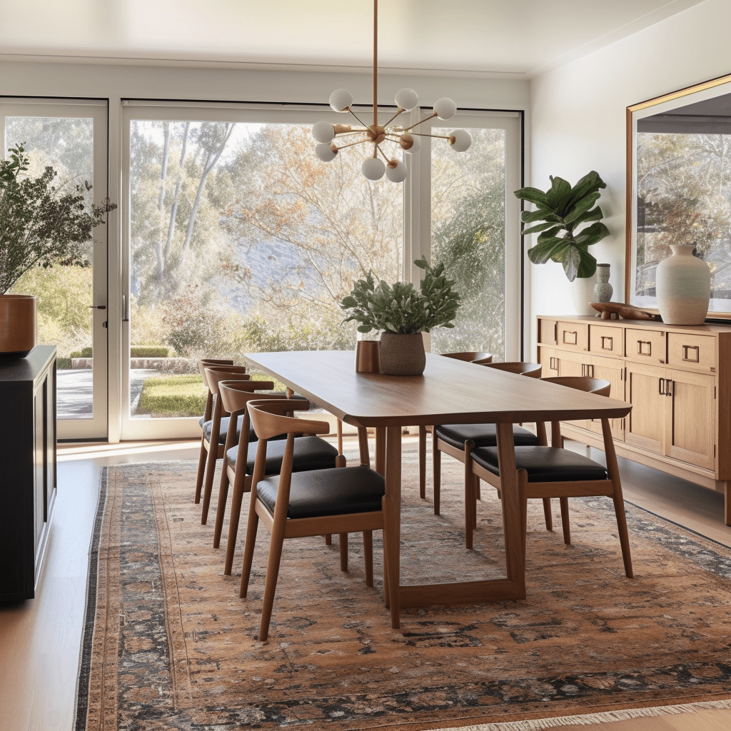 Dining room with wood table and credenza