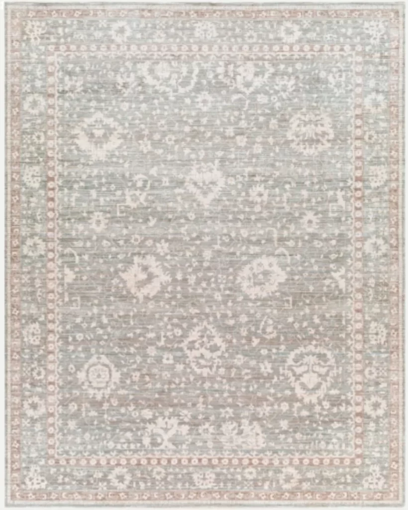 CIARA RUG with tonal grays and taupes in a traditional floral motif