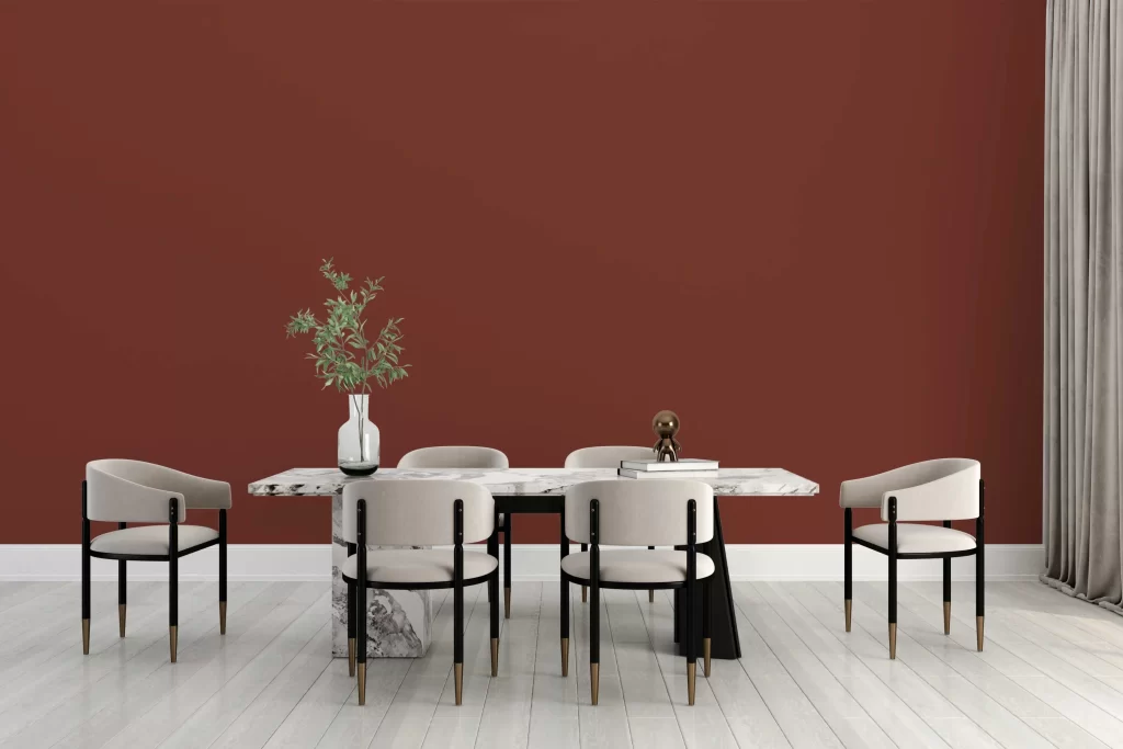 Dining room with Benjamin Moore Red Rock wall color