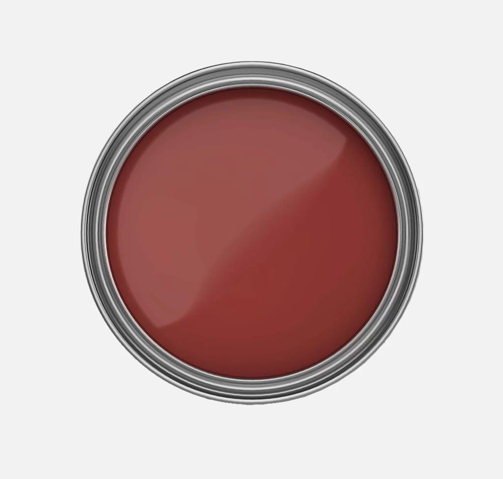 Paint can with Sherwin Williams Red Bay on white background