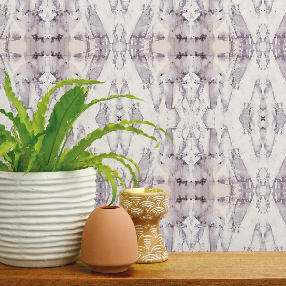 Tempaper's Looking Glass peel and stick wallpaper in lavender