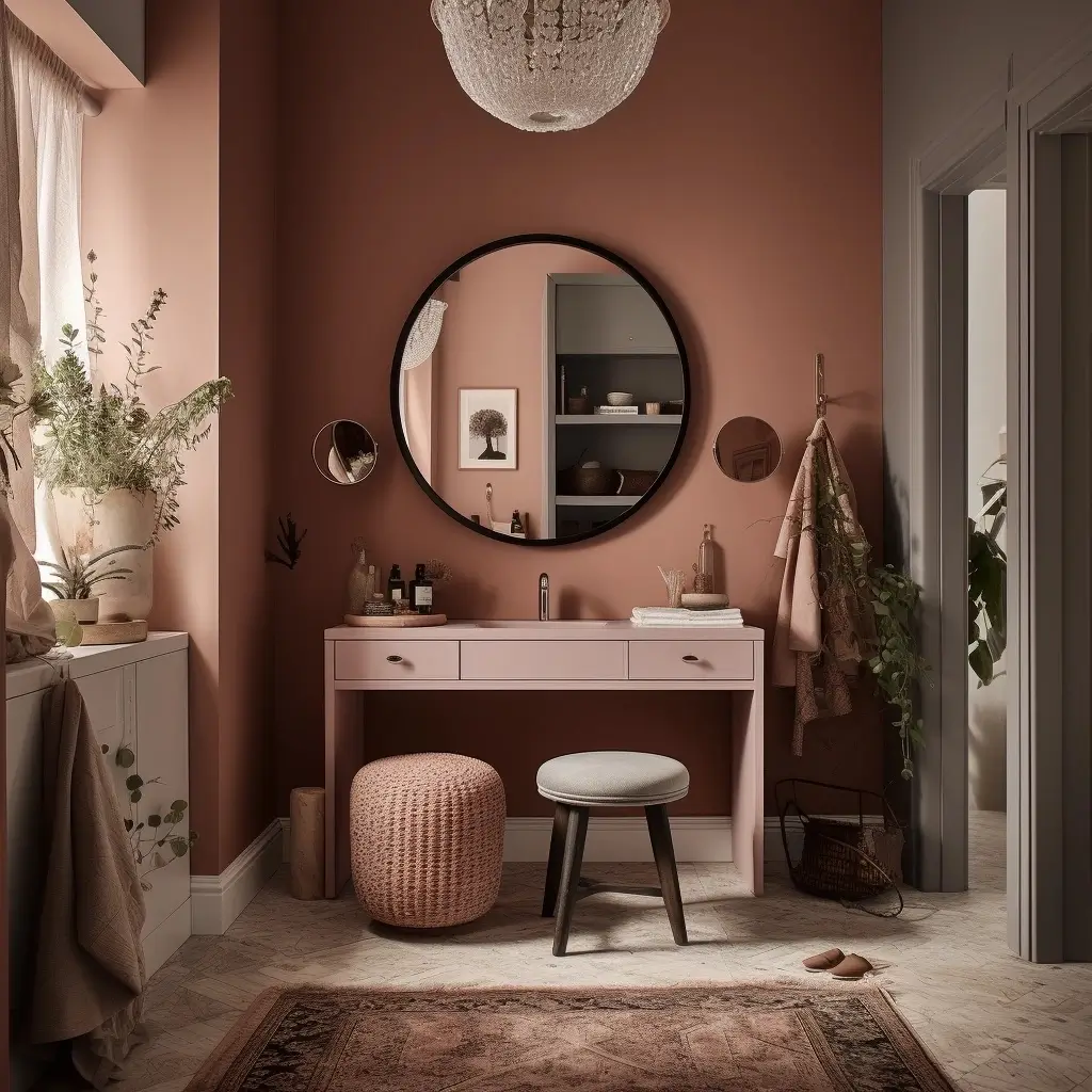 muted blush pink vanity area
