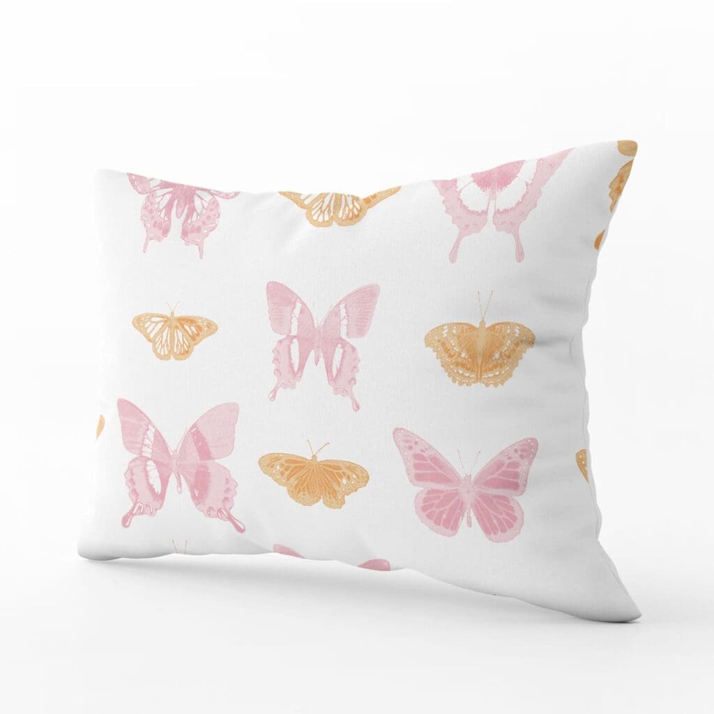 Butterfly March Lumbar Pillow in Blush Sherbet