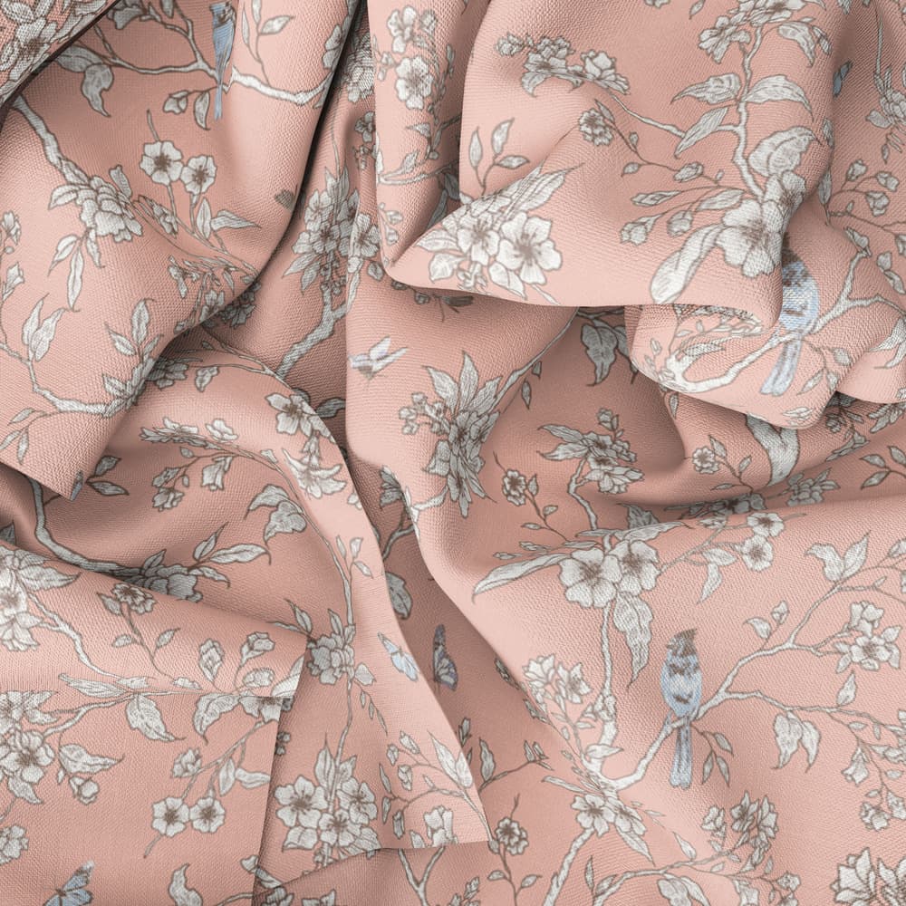 Chinoiserie Reverse Fabric Drape in Coral