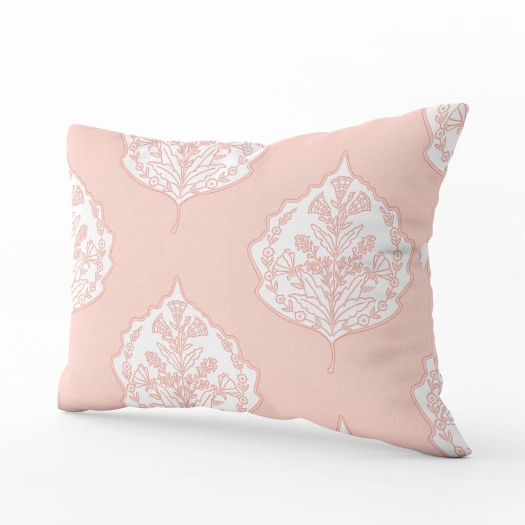 Cottage Leaf Reverse Lumbar Pillow in Coral