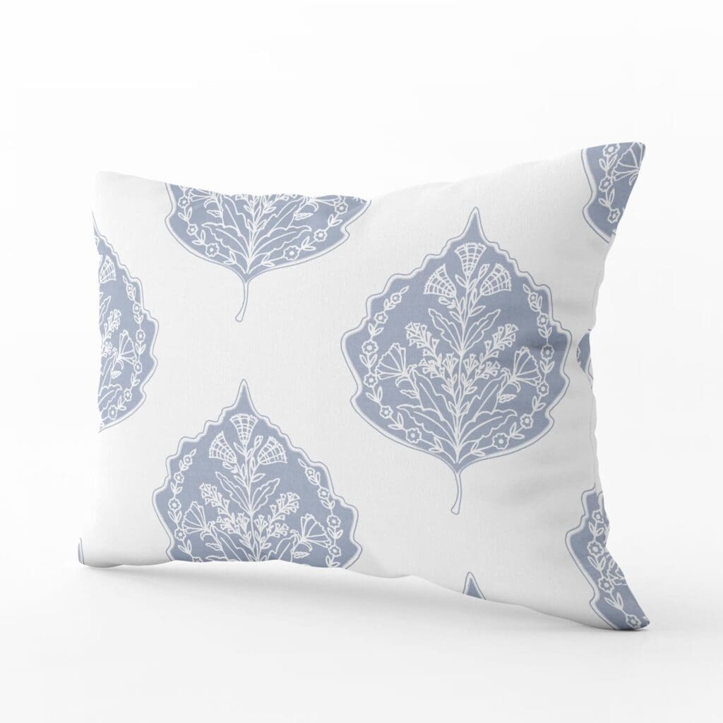 Cottage Leaf Lumbar Pillow in Periwinkle