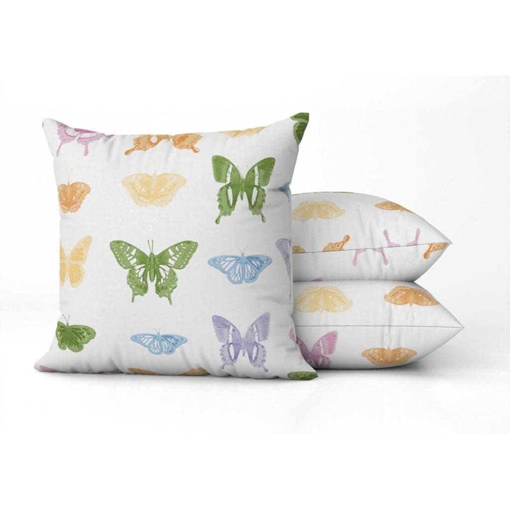 Butterfly March Square Pillow in Rainbow